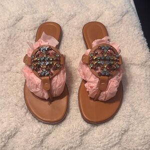 Tory Burch  Embellished Tan Millers Size 8